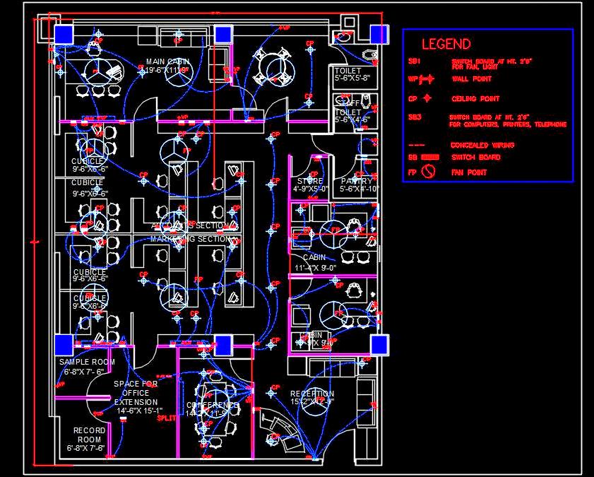 Office Interior CAD Drawing- Furniture Layout and Electrical Plan